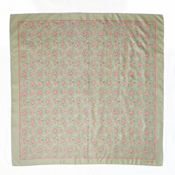 Ralph Lauren Silk Scarf Green & Pink Floral Baroque Print EUC - Picture 2 of 5